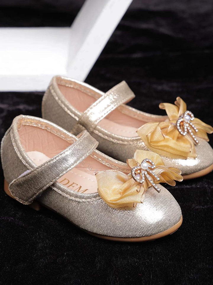 Gold Ballerinas with Bow attached for Girls - Diadem