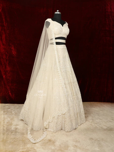 Ivory Silk Bridal Lehenga with Sequins Beads Waist Belt - Diadem