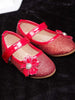 Red Pink Glitter Ballerinas with Attached 3D Flowers for Girls - Diadem