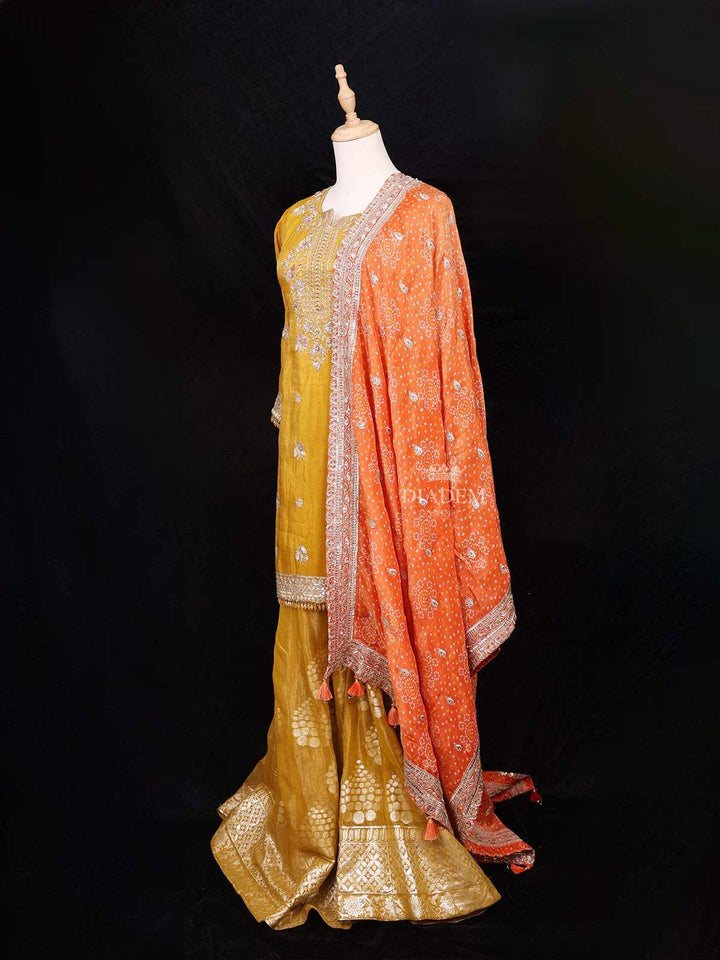 Mustard Yellow Palazzo Salwar Suit Adorned with Sequins and Beads Design Paired with Dupatta - Diadem