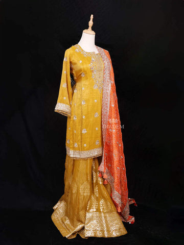 Mustard Yellow Palazzo Salwar Suit Adorned with Sequins and Beads Design Paired with Dupatta - Diadem