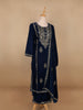 Blue Floral Designed Velvet Co Ord Salwar Suit - Diadem