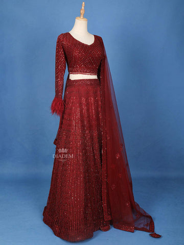 Dark Red Sangeet Lehenga with Sequin Designs - Diadem