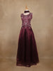 Maroon Floral Embroidered Organza Gown