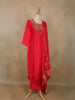Bright Red Floral Embroidered Silk Cotton Salwar Suit