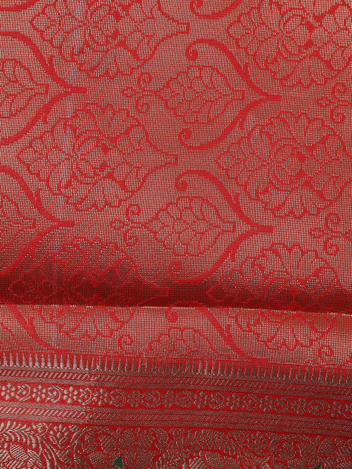 Ivory Floral Woven Banarasi Silk Saree - Diadem