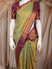 Olive Green Floral Woven Design Pure Kanchipuram Silk Saree with Contrast Woven Border