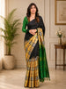 Black Solid Woven Design Pure Kanchipuram Silk Saree with Contrast Checked Border