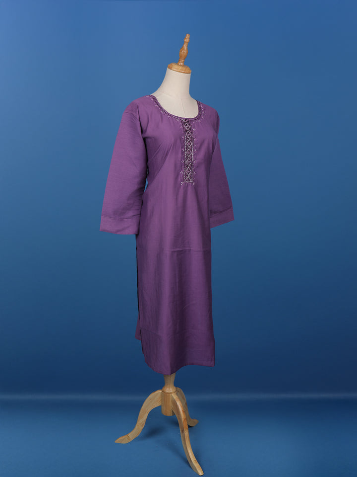 Purple Solid Casual Cotton Kurti - Diadem