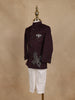 Wine Eagle Design Embroidered Polyester Sherwani and Pant Set