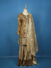 Brown Floral Designed Banarasi Sharara Salwar Suit