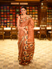 Rust Orange Striped Design Tussar Saree with Cow Motif Border