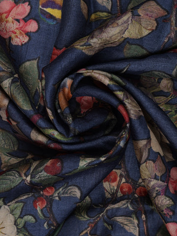 Navy Blue Floral Woven Tussar Silk Saree - Diadem