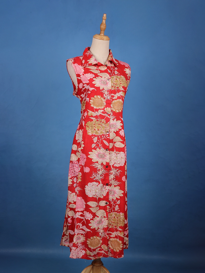 Red Floral Printed Chiffon Kurti - Diadem