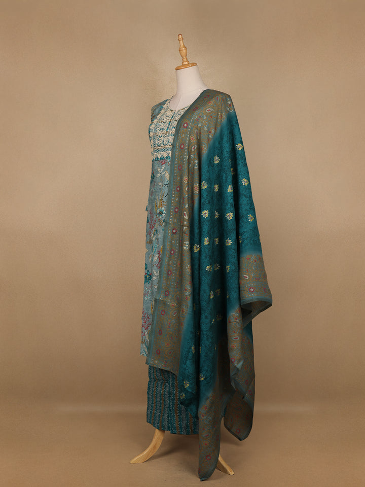 Green Floral Printed Cotton Salwar Suit - Diadem