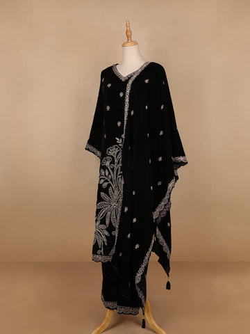 Black Floral Designed Velvet Co Ord Salwar Suit - Diadem