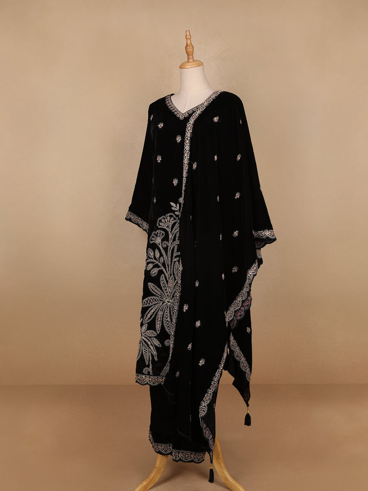 Black Floral Designed Velvet Co Ord Salwar Suit - Diadem