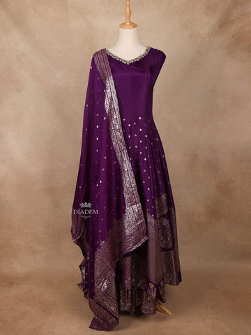 Dark Purple Semi Silk Anarkali Salwar Suit - Diadem