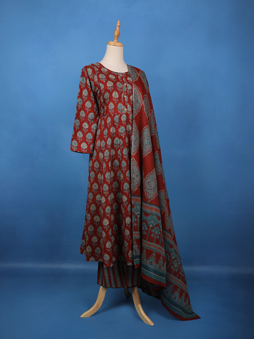 Maroon Floral Printed Cotton Salwar Suit - Diadem