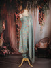 Sea Green Floral Embroidered Silk Straight Suit with Silver Butta Dupatta