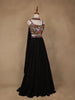 Black Floral Embroidered Satin Lehenga - Diadem