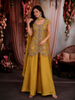 Mustard Yellow Floral Thread Embroidered Design Satin Palazzo Suit with Dupatta