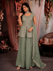 Sage Green Floral Zari Embroidered Design Georgette Palazzo Suit with Dupatta