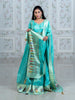 Turquoise Blue Floral Embroidery Semi Silk Partywear Gown