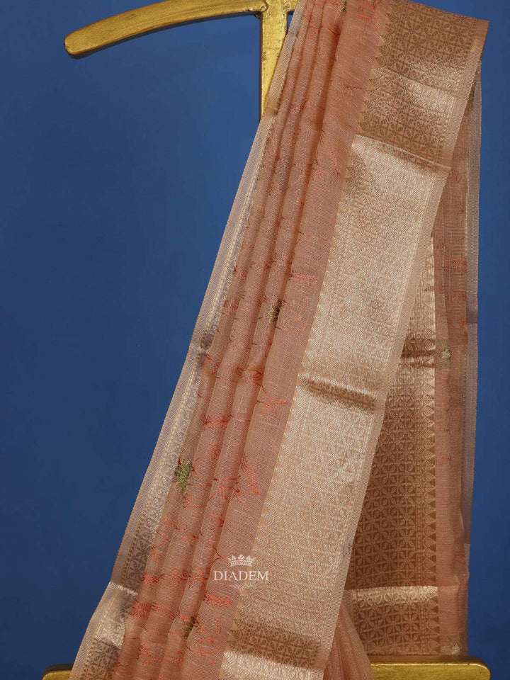 Peach Floral Printed Tissue Organza Saree - Diadem