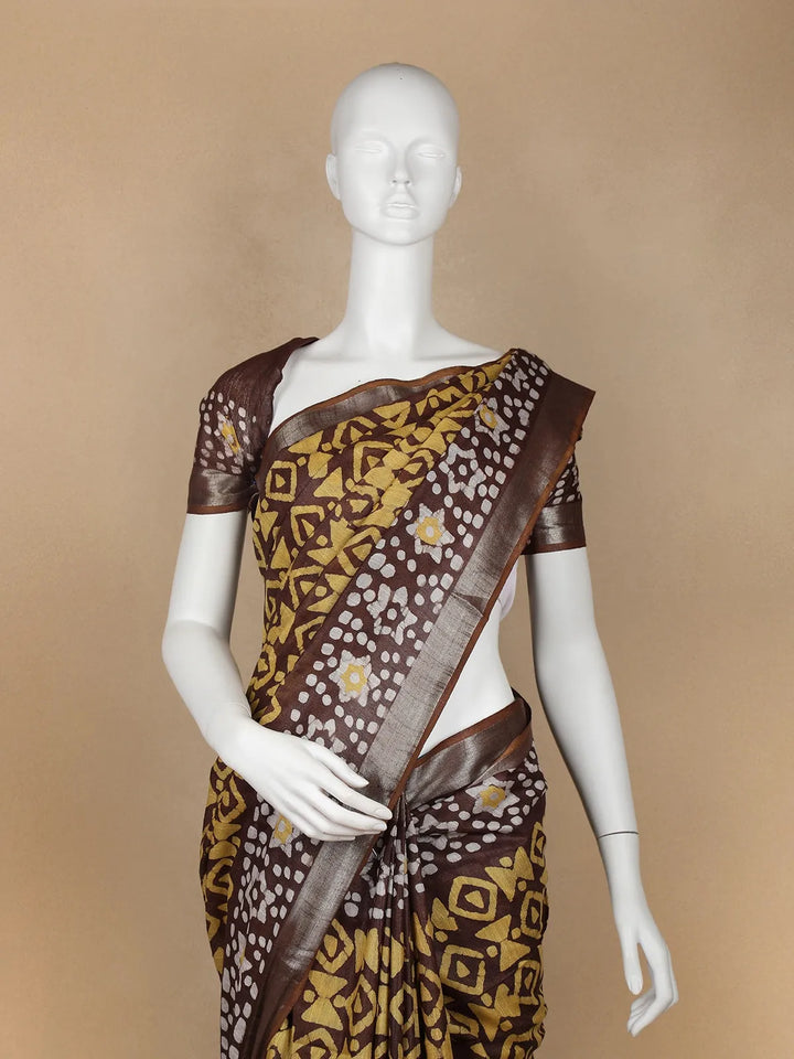 Brown Abstract Designed Cotton Fancy Saree - Diadem