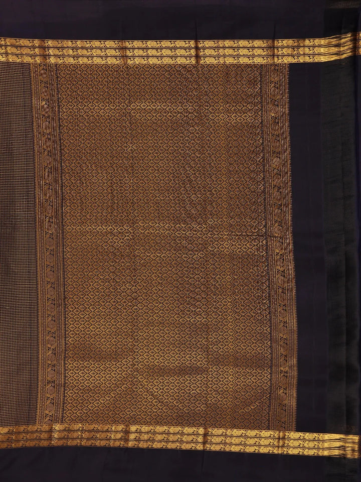 Navy Blue Checkered Woven Pure Kanchipuram Silk Saree - Diadem