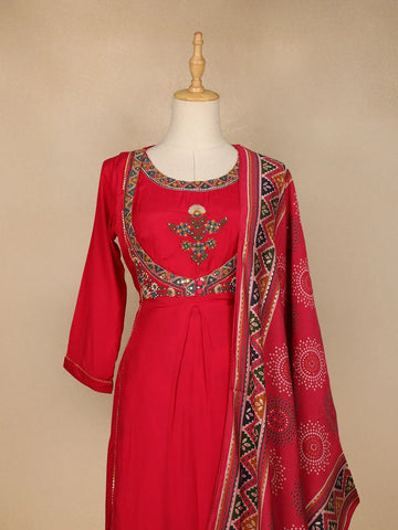 Pink Ajrakh Designs Cotton Rayon Straight Cut Salwar Suit - Diadem