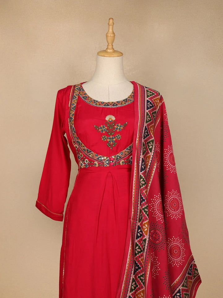 Pink Ajrakh Designs Cotton Rayon Straight Cut Salwar Suit - Diadem