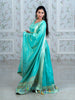 Turquoise Blue Floral Embroidery Semi Silk Partywear Gown