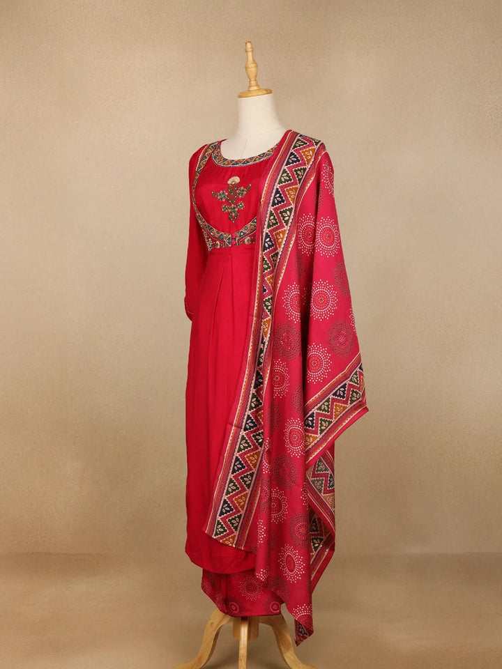 Pink Ajrakh Designs Cotton Rayon Straight Cut Salwar Suit - Diadem
