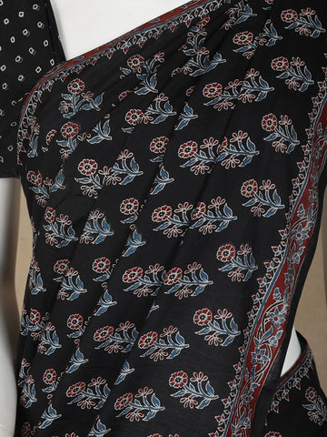 Black Floral Design Cotton Saree - Diadem