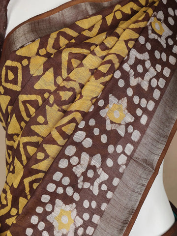 Brown Abstract Designed Cotton Fancy Saree - Diadem