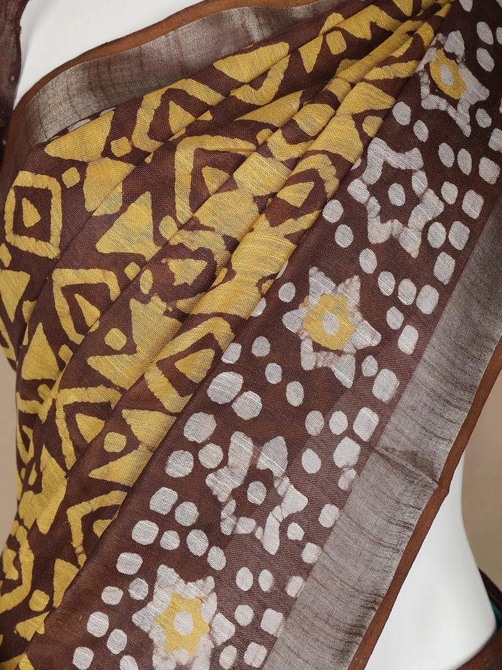 Brown Abstract Designed Cotton Fancy Saree - Diadem