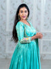 Turquoise Blue Floral Embroidery Semi Silk Partywear Gown