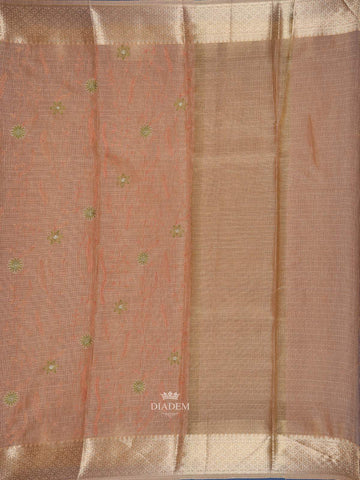 Peach Floral Printed Tissue Organza Saree - Diadem