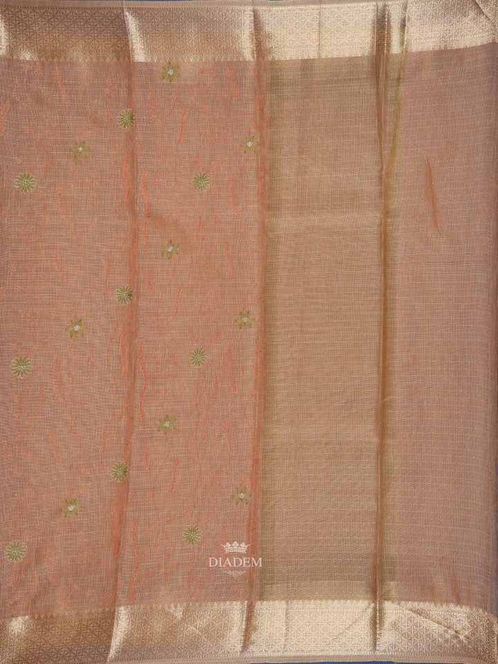 Peach Floral Printed Tissue Organza Saree - Diadem