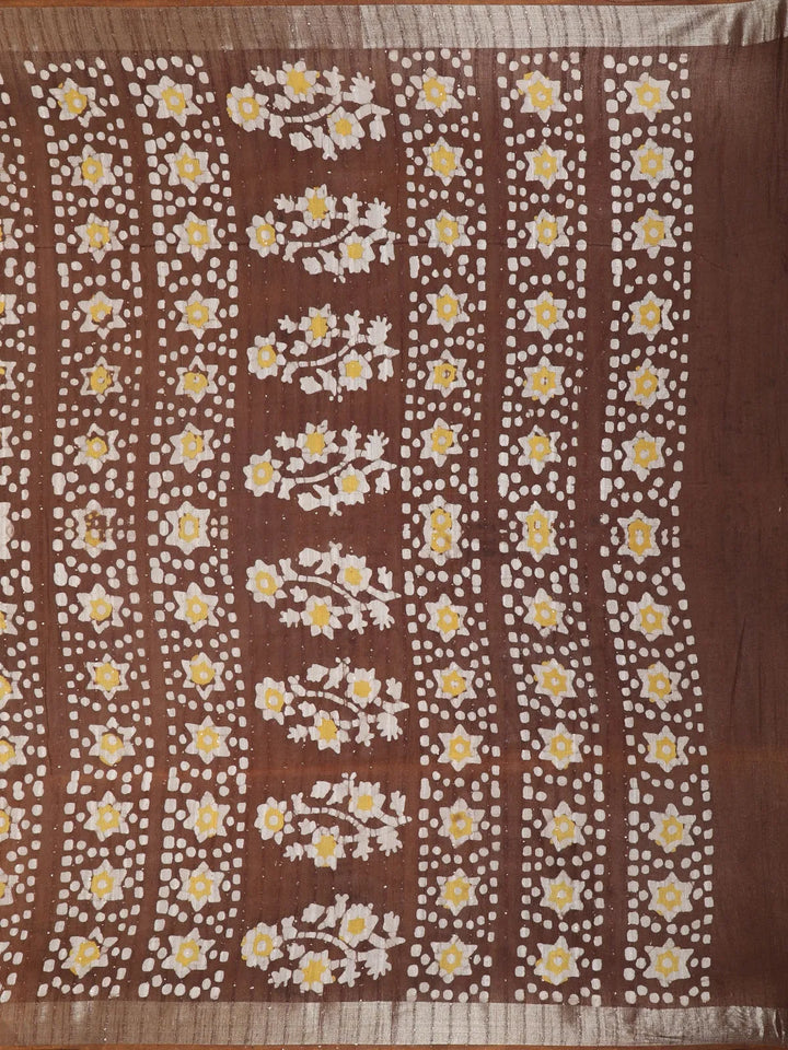 Brown Abstract Designed Cotton Fancy Saree - Diadem