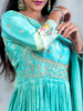 Turquoise Blue Floral Embroidery Semi Silk Partywear Gown