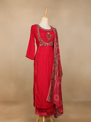 Pink Ajrakh Designs Cotton Rayon Straight Cut Salwar Suit - Diadem