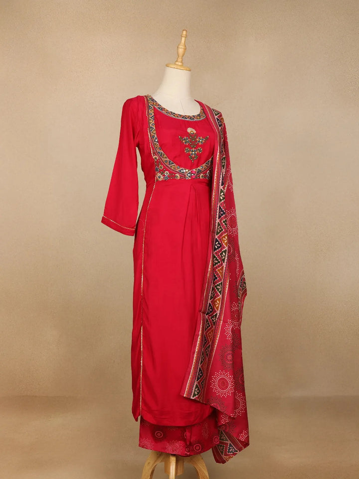 Pink Ajrakh Designs Cotton Rayon Straight Cut Salwar Suit - Diadem