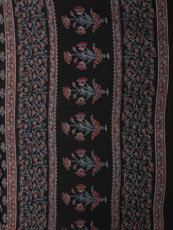Black Floral Design Cotton Saree - Diadem