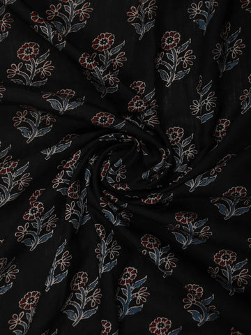 Black Floral Design Cotton Saree - Diadem
