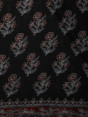 Black Floral Design Cotton Saree - Diadem