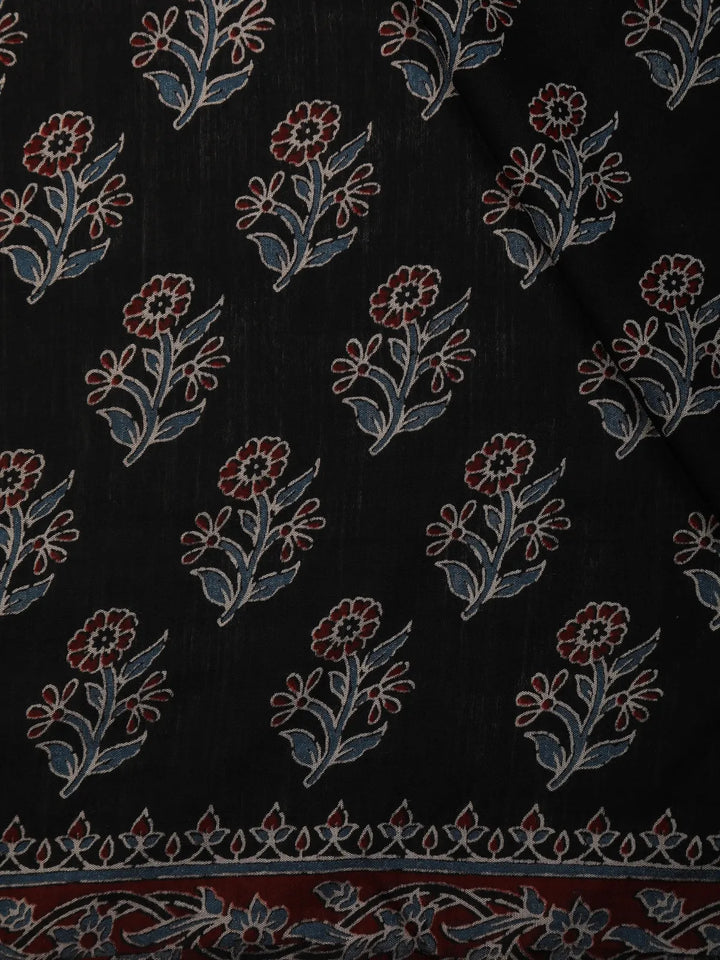 Black Floral Design Cotton Saree - Diadem