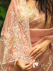 Peach Floral Embroidered Organza Designer Saree